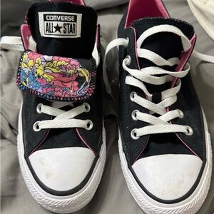 Converse Black and Pink Sneakers with Artistic Design